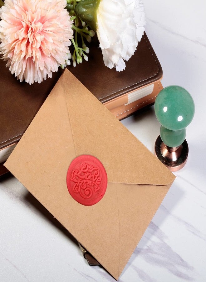 Amogeeli Green Aventurine Stone Wax Seal Stamp for Crafts Envelope Wedding Invitations, Green Crystal Stamp Handle with Copper Stamp Head, Love - Image 4