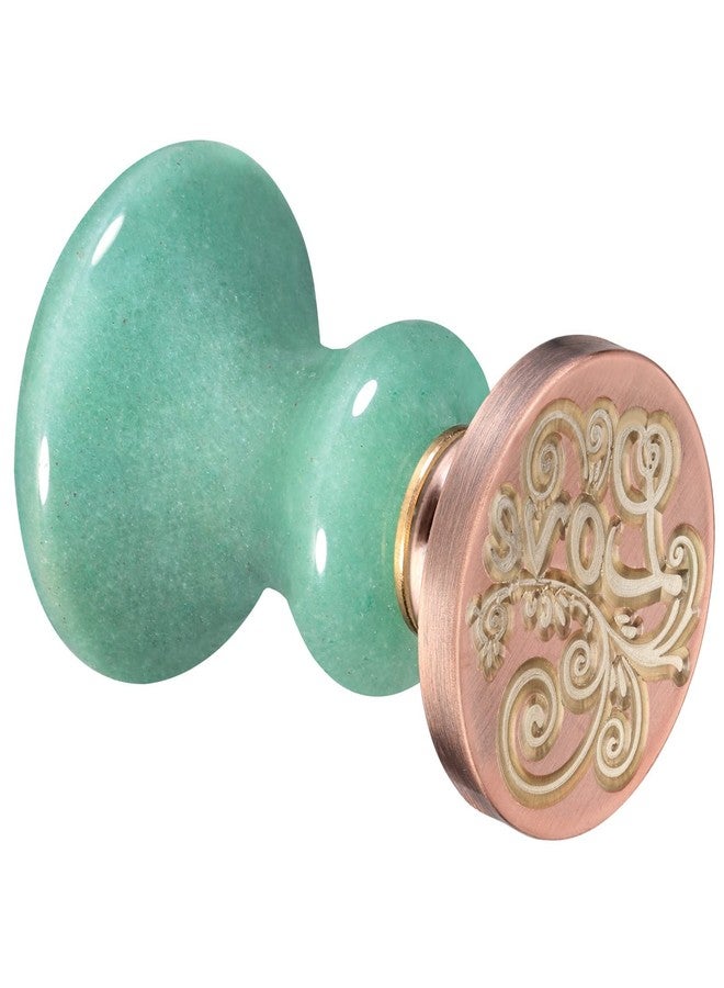 Amogeeli Green Aventurine Stone Wax Seal Stamp for Crafts Envelope Wedding Invitations, Green Crystal Stamp Handle with Copper Stamp Head, Love - Image 1