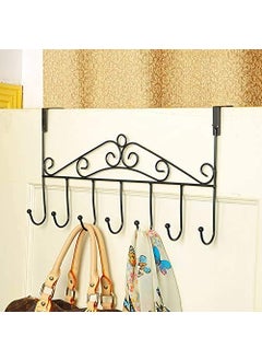 INDIAN DECOR INDIAN DECOR 38382 Over The Door 7 Hanger Rack for Bathroom Decorative Metal Door Hooks Hanger Holder for Home Office Kitchen Use Coat Hook Rack Black  - Image 2