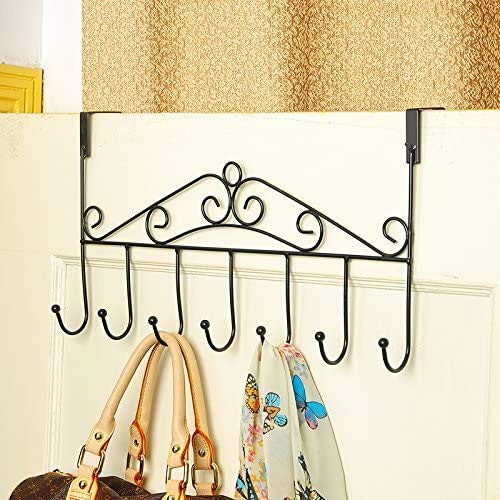 INDIAN DECOR INDIAN DECOR 38382 Over The Door 7 Hanger Rack for Bathroom Decorative Metal Door Hooks Hanger Holder for Home Office Kitchen Use Coat Hook Rack Black  - Image 2