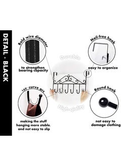 INDIAN DECOR INDIAN DECOR 38382 Over The Door 7 Hanger Rack for Bathroom Decorative Metal Door Hooks Hanger Holder for Home Office Kitchen Use Coat Hook Rack Black  - Image 3