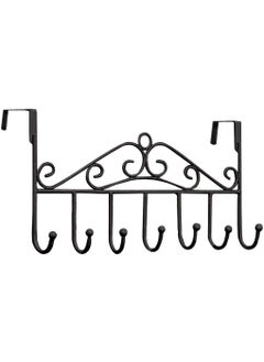 INDIAN DECOR INDIAN DECOR 38382 Over The Door 7 Hanger Rack for Bathroom Decorative Metal Door Hooks Hanger Holder for Home Office Kitchen Use Coat Hook Rack Black  - Image 1