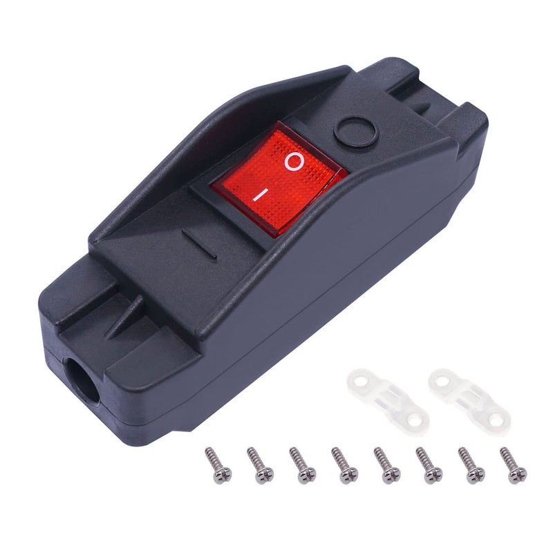 weideer Inline Cord Switch ON/Off 20A 250V/16A 125V Red Led Inline Power lamp Rocker Toggle Switch with Screws K-H012-KCD2-201N-R - Image 1