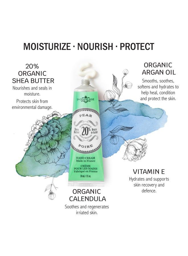 La Chatelaine 20% Shea Butter Hand Cream, Travel Size 1 fl oz with Organic Argan Oil, Moisturizing, Nourishing, Repairing, Non-Greasy Formula, Made in France, Paraben Free - Pear - Image 2