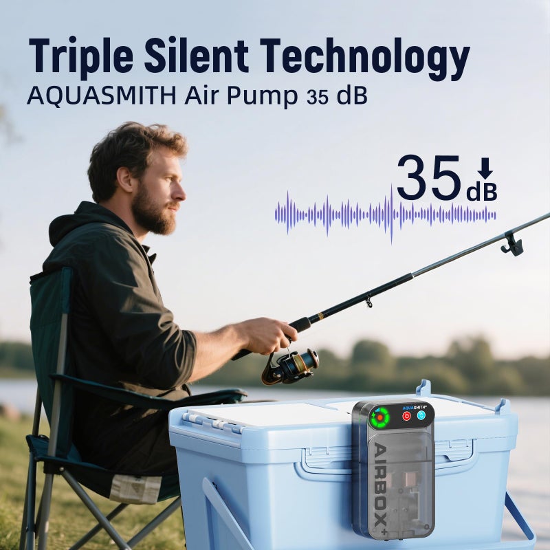 AQUASMITH Live Bait Aerator,Ultra-Long Battery Life,Rechargeable Aquarium Air Pump 4w/64GPH(4000mAh Dual Hole) IPX4 Magnetic Charging Design,Suitable for Fishing Enthusiasts,with Hose and Stone - Image 4