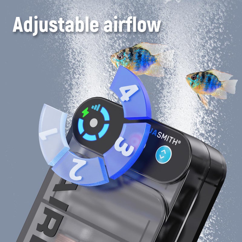 AQUASMITH Live Bait Aerator,Ultra-Long Battery Life,Rechargeable Aquarium Air Pump 4w/64GPH(4000mAh Dual Hole) IPX4 Magnetic Charging Design,Suitable for Fishing Enthusiasts,with Hose and Stone - Image 2