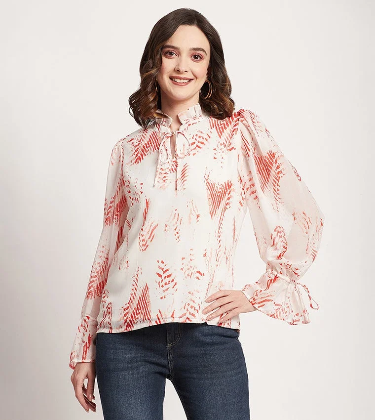 بيفرلي هيلز بولو كلوب Printed Flounce Sleeves Top