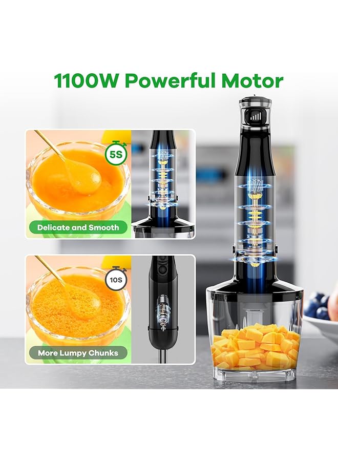 NIUB Immersion Hand Blender 1100W, Trigger Variable Speed 5 In 1 Stick Blender, Emulsion Blender With Chopper, Whisk And Frother For Soup, Baby Food And Smoothies - Image 2