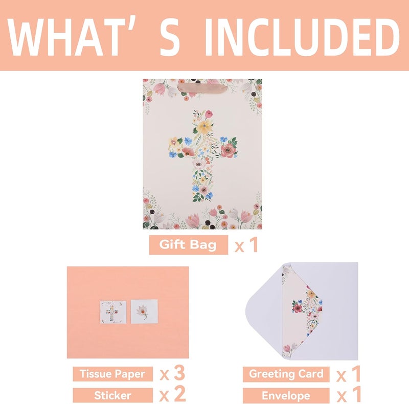 Qirrmiy 13" Large Light Yellow Floral Gift Bag Set with Greeting Card and Tissue Papers - Image 3