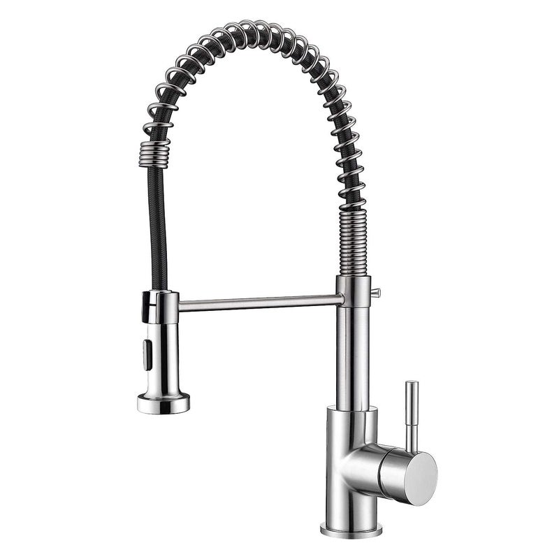 Valajogi Silver Spring WallMounted Kitchen TapHot Cold Mixer for Farmhouse Camper with 360 FunctionalityPullOut Feature Pull Down Faucet Stainless Steel Brushed Nickel Sink Faucet Sprayer - Image 1