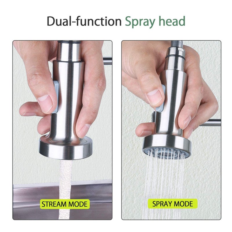 Valajogi Silver Spring WallMounted Kitchen TapHot Cold Mixer for Farmhouse Camper with 360 FunctionalityPullOut Feature Pull Down Faucet Stainless Steel Brushed Nickel Sink Faucet Sprayer - Image 5
