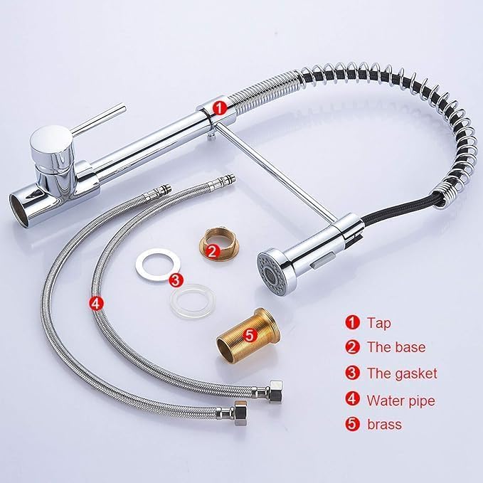 Valajogi Silver Spring WallMounted Kitchen TapHot Cold Mixer for Farmhouse Camper with 360 FunctionalityPullOut Feature Pull Down Faucet Stainless Steel Brushed Nickel Sink Faucet Sprayer - Image 3