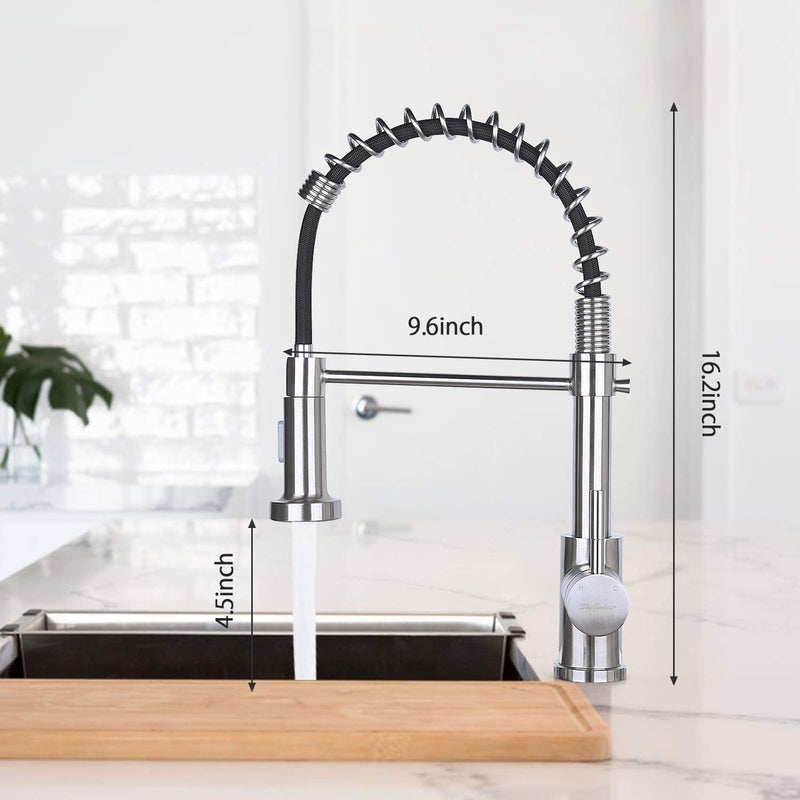 Valajogi Silver Spring WallMounted Kitchen TapHot Cold Mixer for Farmhouse Camper with 360 FunctionalityPullOut Feature Pull Down Faucet Stainless Steel Brushed Nickel Sink Faucet Sprayer - Image 2