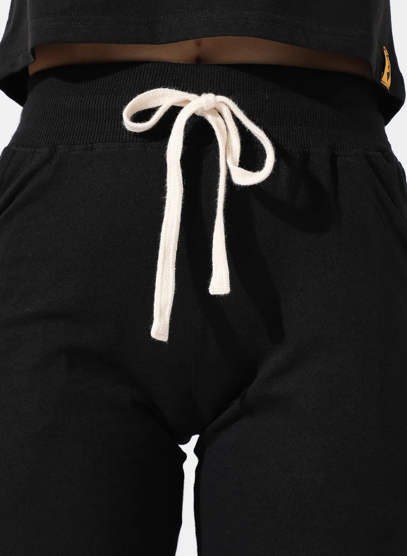 Pinacolada  Women's Solid Black Slashed-Knee Trackpants for Women | Best Price UAE