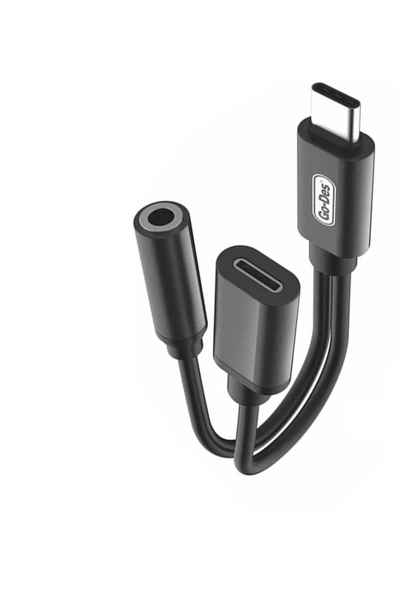 Go-Des 2 in 1 Series Type-C to Aux And Charge Converter Cable 15CM Line Length USB-C to 3.5mm Headphone Audio Adapter and Charging (GD-UC033/Black) - Image 3