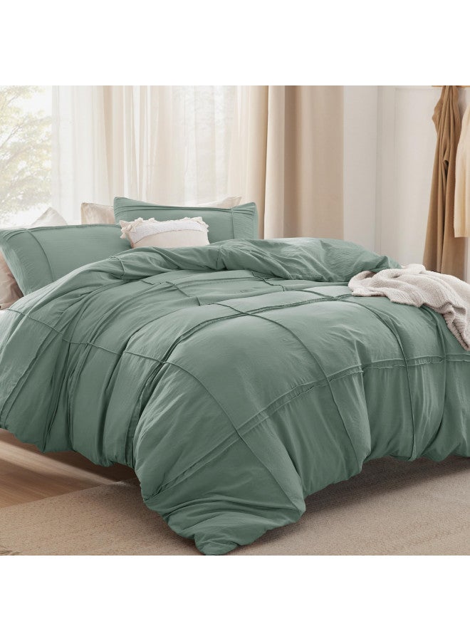 Bedsure Bedsure Grid Tufted Duvet Cover King Size - Shabby Chic Duvet Cover, 3pcs King Size Boho Bedding, Includes 1 All-Season Duvet Cover & 2 Pillowcases (Green, King, 104"x90")  - Image 1