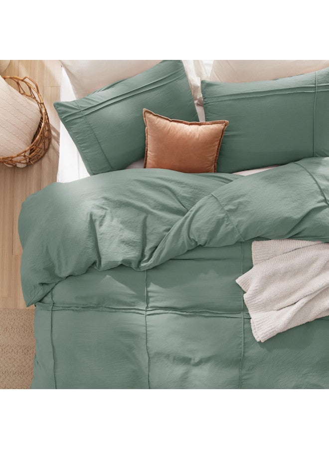 Bedsure Bedsure Grid Tufted Duvet Cover King Size - Shabby Chic Duvet Cover, 3pcs King Size Boho Bedding, Includes 1 All-Season Duvet Cover & 2 Pillowcases (Green, King, 104"x90")  - Image 2