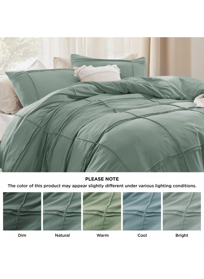 Bedsure Bedsure Grid Tufted Duvet Cover King Size - Shabby Chic Duvet Cover, 3pcs King Size Boho Bedding, Includes 1 All-Season Duvet Cover & 2 Pillowcases (Green, King, 104"x90")  - Image 4