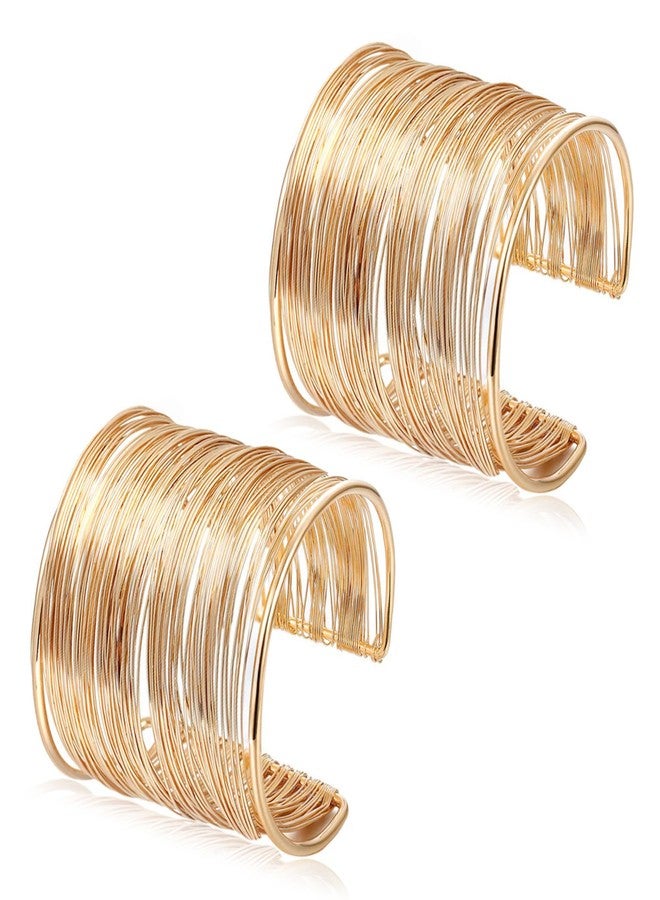 EIELO 2 Pcs Golden Cuff Bangle Bracelet for Women Open Wrist Cuff Wrap Bracelet - Image 1