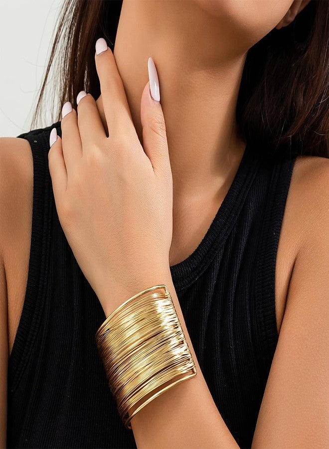 EIELO 2 Pcs Golden Cuff Bangle Bracelet for Women Open Wrist Cuff Wrap Bracelet - Image 2