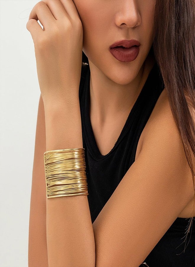 EIELO 2 Pcs Golden Cuff Bangle Bracelet for Women Open Wrist Cuff Wrap Bracelet - Image 4