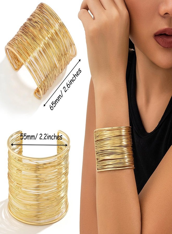 EIELO 2 Pcs Golden Cuff Bangle Bracelet for Women Open Wrist Cuff Wrap Bracelet - Image 3
