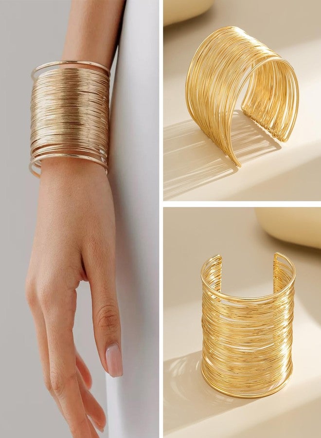 EIELO 2 Pcs Golden Cuff Bangle Bracelet for Women Open Wrist Cuff Wrap Bracelet - Image 5