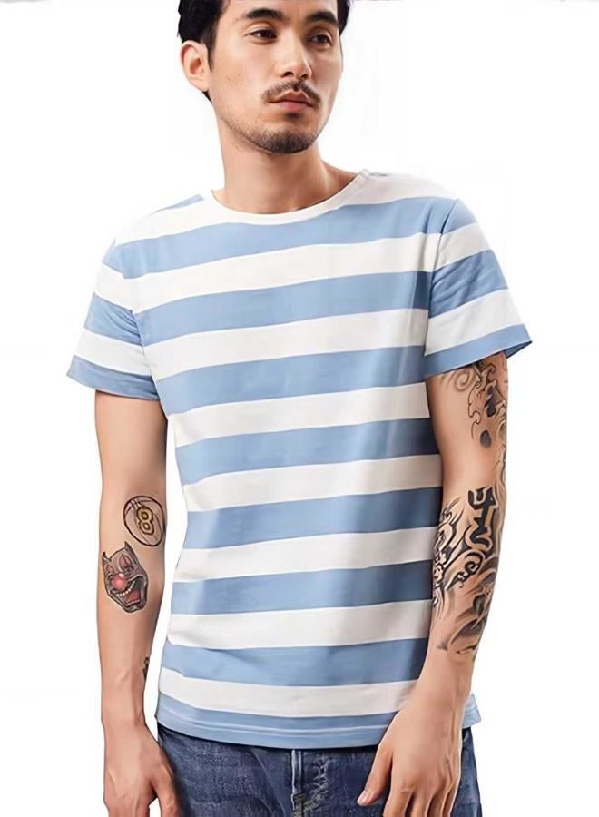 Zbrandy Wide Striped T Shirt for Men Sailor Tee Red White Black Navy Stripes Top Basic, Blue and White Striped, XXL - Image 3