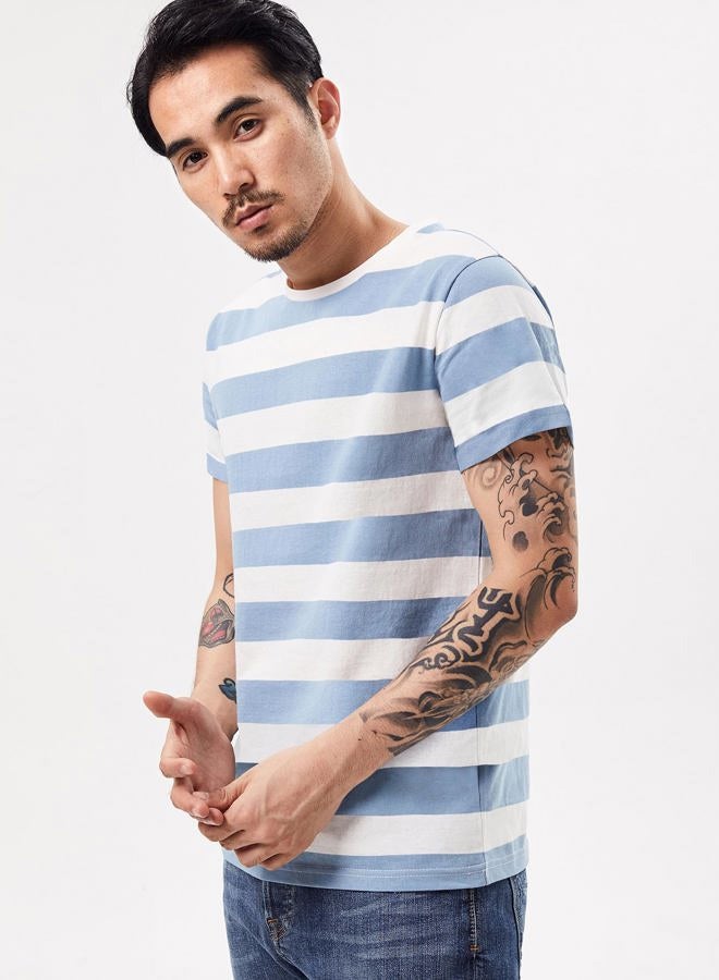 Zbrandy Wide Striped T Shirt for Men Sailor Tee Red White Black Navy Stripes Top Basic, Blue and White Striped, XXL - Image 2