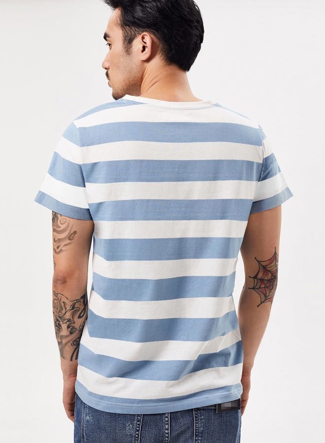 Zbrandy Wide Striped T Shirt for Men Sailor Tee Red White Black Navy Stripes Top Basic, Blue and White Striped, XXL - Image 5