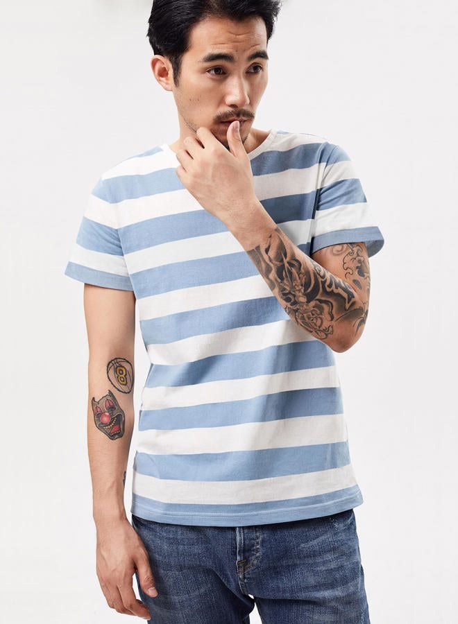Zbrandy Wide Striped T Shirt for Men Sailor Tee Red White Black Navy Stripes Top Basic, Blue and White Striped, XXL - Image 4