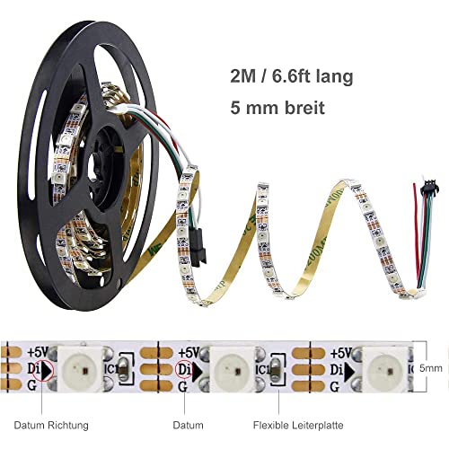 ALITOVE 5mm WS2812B Individually Addressable RGB LED Strip Light 6.6ft 120 LEDs 0.19in Super Narrow Programmable Dream Color Digital LED Pixel Tape Light 5V for Home Theater Bedroom Bar Decor Lighting - Image 4