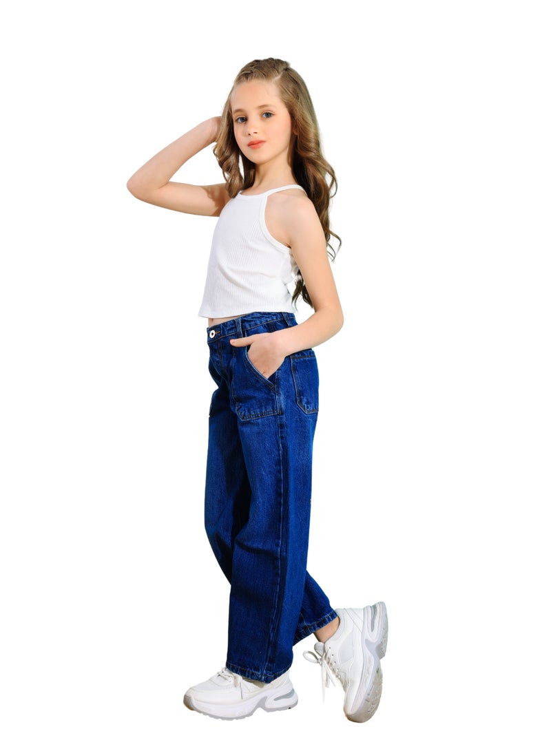 JBS DENIM Girls' blue wide leg jeans  - Image 4
