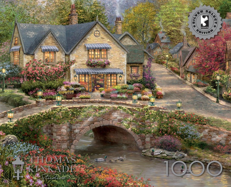Buffalo Games - Silver Select - Thomas Kinkade - Summer in Cobblestone Village - 1000 Piece Jigsaw Puzzle for Adults -Challenging Puzzle Perfect for Game Nights - Finished Size is 26.75 x 19.75 - Image 2