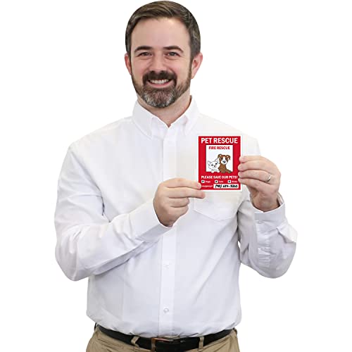 SmartSign 5-Pack 5" x 4" 'Pet Rescue Fire Rescue, Save Our Pets - Dogs, Cats, Emergency No.' Write-On Labels, 5.5 mil Laminated Vinyl, 3M Engineer Grade Reflective, Red/Black/White, USA-Made - Image 3