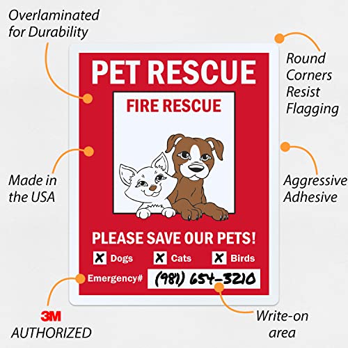 SmartSign 5-Pack 5" x 4" 'Pet Rescue Fire Rescue, Save Our Pets - Dogs, Cats, Emergency No.' Write-On Labels, 5.5 mil Laminated Vinyl, 3M Engineer Grade Reflective, Red/Black/White, USA-Made - Image 5