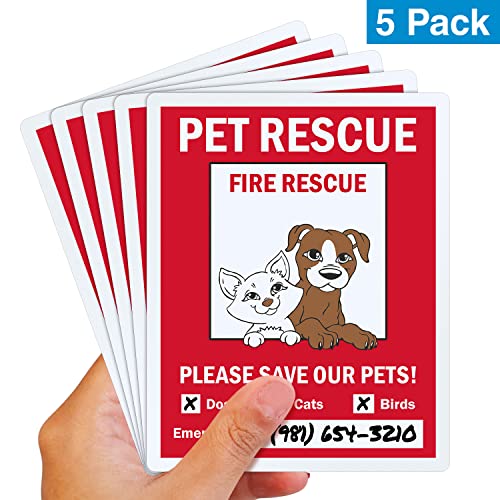 SmartSign 5-Pack 5" x 4" 'Pet Rescue Fire Rescue, Save Our Pets - Dogs, Cats, Emergency No.' Write-On Labels, 5.5 mil Laminated Vinyl, 3M Engineer Grade Reflective, Red/Black/White, USA-Made - Image 2