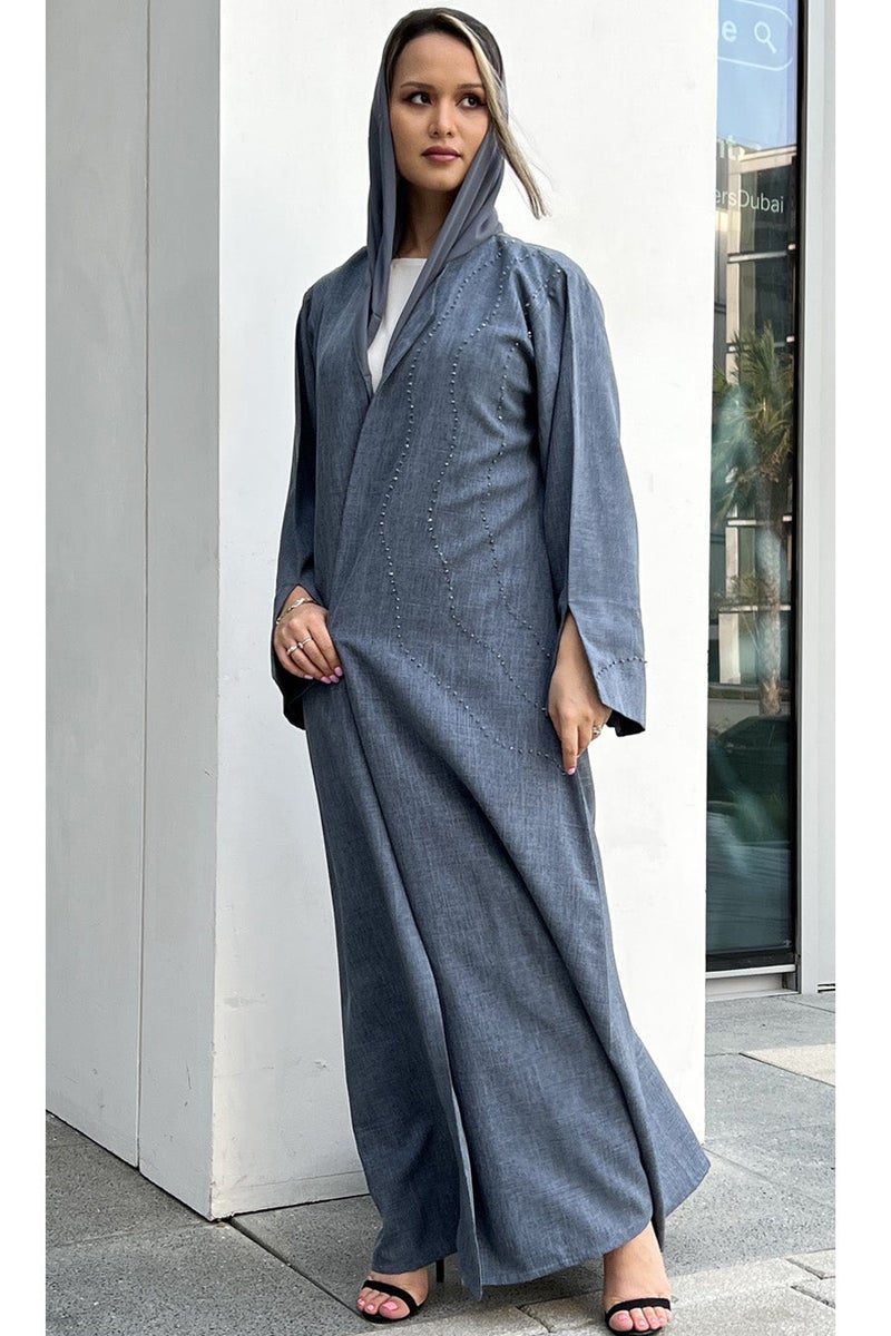 Moistreet Embroidered Open Front Abaya - Image 1