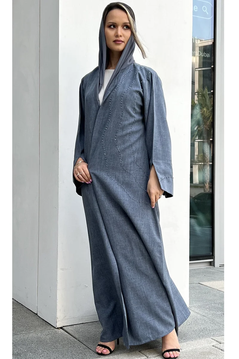 Moistreet Embroidered Open Front Abaya