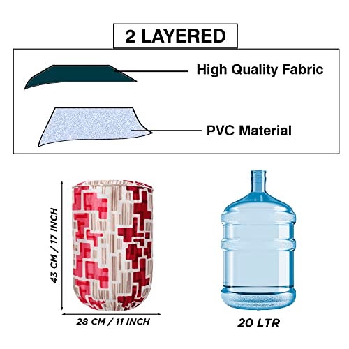 E-Retailer® Polyester Water Dispenser Bottle Cover With Adjustable Elastic Closure And Water Level Indication For 20 Ltr. (Color- Red Geometric, Size-17x11 Inches) - Image 2