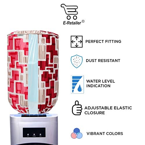 E-Retailer® Polyester Water Dispenser Bottle Cover With Adjustable Elastic Closure And Water Level Indication For 20 Ltr. (Color- Red Geometric, Size-17x11 Inches) - Image 3