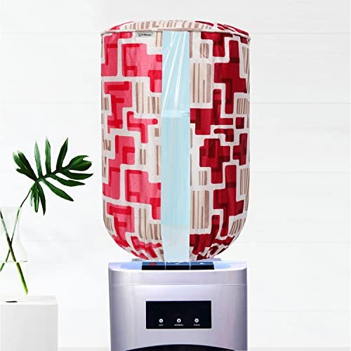 E-Retailer® Polyester Water Dispenser Bottle Cover With Adjustable Elastic Closure And Water Level Indication For 20 Ltr. (Color- Red Geometric, Size-17x11 Inches) - Image 1
