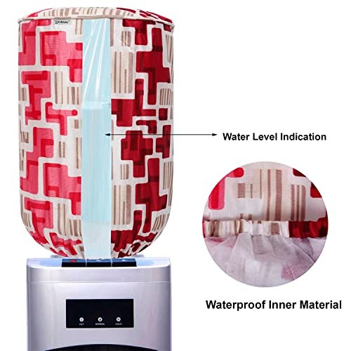 E-Retailer® Polyester Water Dispenser Bottle Cover With Adjustable Elastic Closure And Water Level Indication For 20 Ltr. (Color- Red Geometric, Size-17x11 Inches) - Image 4