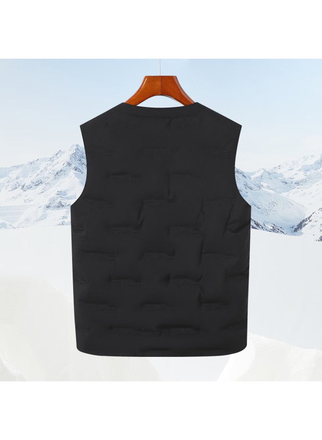 Montagut Men's Winter 90% Goose Down Vest V-neck Anti-feather Leakage Warm Waistcoat Jacket Black M - Image 1