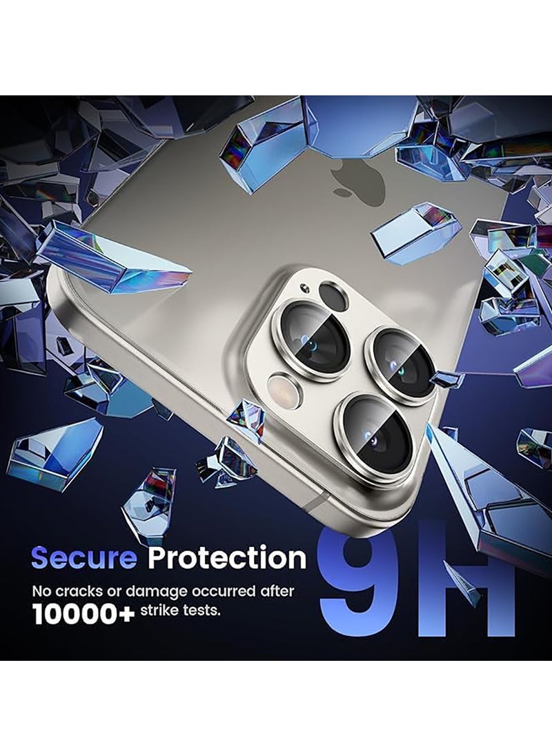 Generic Tempered Glass Cover Camera Lens Protecto for iPhone 15 Pro / iPhone 15 Pro Max with Metal Ring Protector-Titanium  - Image 3