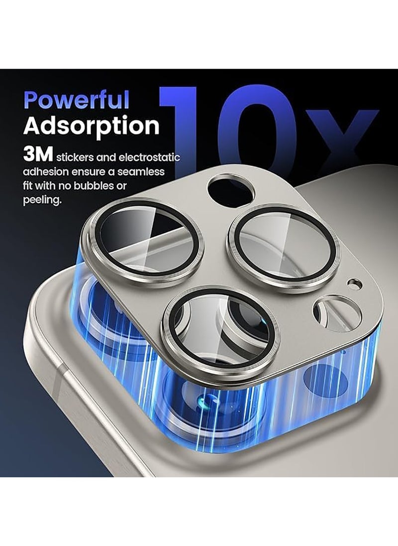 Generic Tempered Glass Cover Camera Lens Protecto for iPhone 15 Pro / iPhone 15 Pro Max with Metal Ring Protector-Titanium  - Image 5