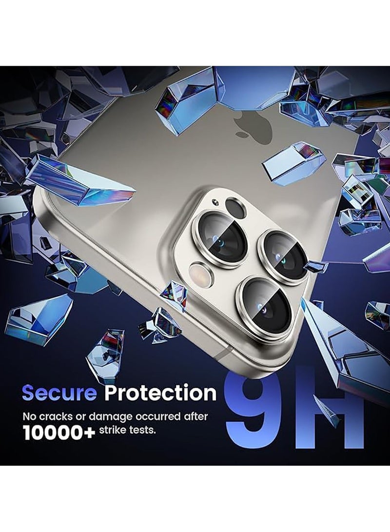 QIRG Tempered Glass Cover Camera Lens Protecto for iPhone 15 Pro / iPhone 15 Pro Max with Metal Ring Protector-Titanium - Image 3