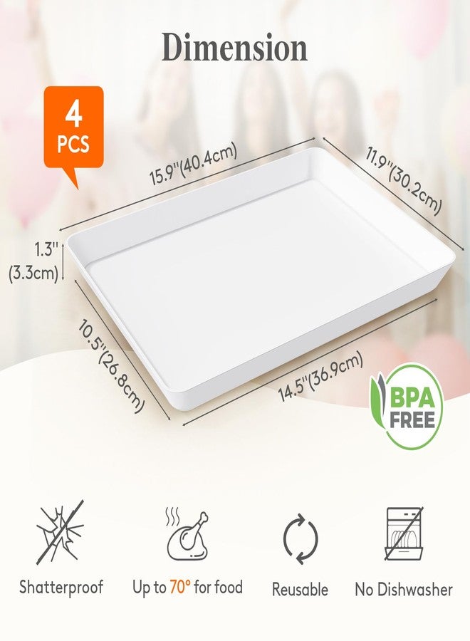 Lifewit Extra Large Plastic Serving Trays, 16" x 12" Reusable Food Serving Platters, White Catering Trays for Parties, Buffet, Snacks, Fruit, Appetizers & Charcuterie, BPA-Free, Set of 4 - Image 2