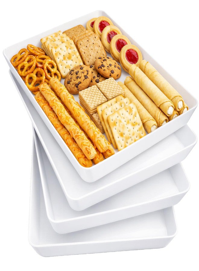 Lifewit Extra Large Plastic Serving Trays, 16" x 12" Reusable Food Serving Platters, White Catering Trays for Parties, Buffet, Snacks, Fruit, Appetizers & Charcuterie, BPA-Free, Set of 4 - Image 1
