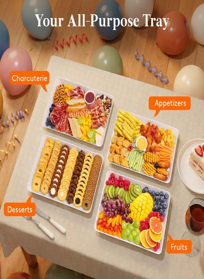 Lifewit Extra Large Plastic Serving Trays, 16" x 12" Reusable Food Serving Platters, White Catering Trays for Parties, Buffet, Snacks, Fruit, Appetizers & Charcuterie, BPA-Free, Set of 4 - Image 5